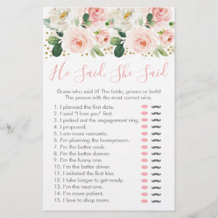 Jogo Bridal He Said She Said com Flores em Dourado
