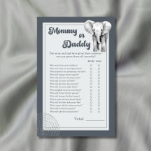 Jogo Chá de Bebê Safari Elefante Mamãe ou Papai
