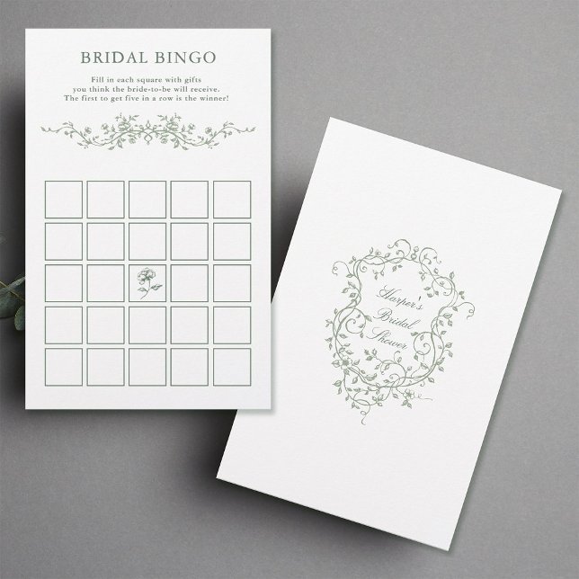 Jogo Clássico de Bridal Floral Verde Sage (Front & Back)
