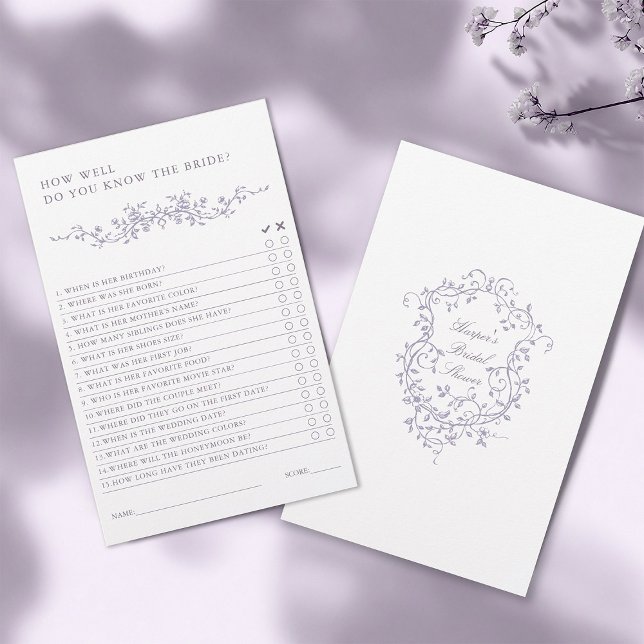 Jogo Clássico de Chuveiro de Noiva com Lavanda Fra (Front & Back)