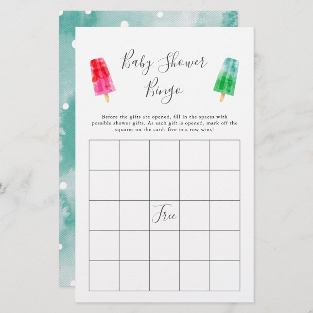 Jogo Colorido do Chá de fraldas de Picolé (Frente/Verso)