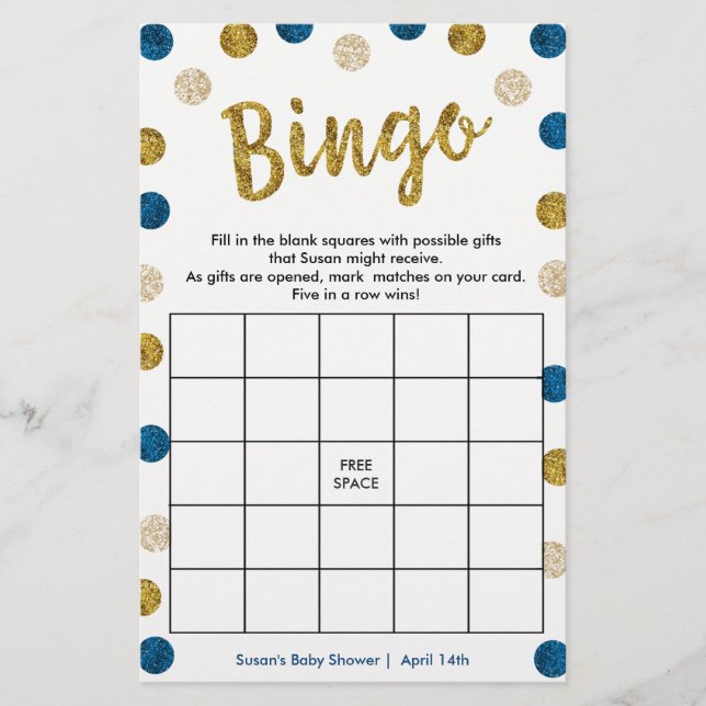 Jogo com carência de bingo, Cartão Dourado e Azul  (Frente)
