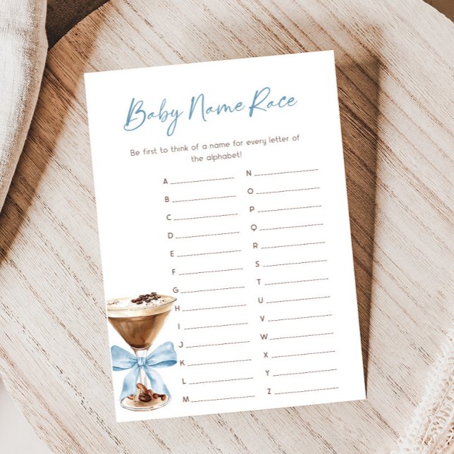 Jogo Corrida Nome Chuveiro Martini Espresso Laço A (Espresso Baby Shower Game)