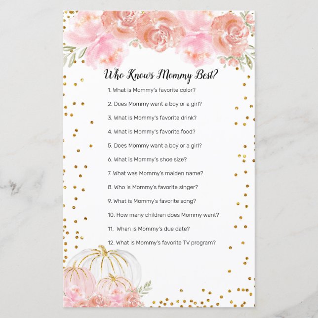 Jogo da Abóbora Floral Quem Conhece Melhor a Mamãe (Frente)