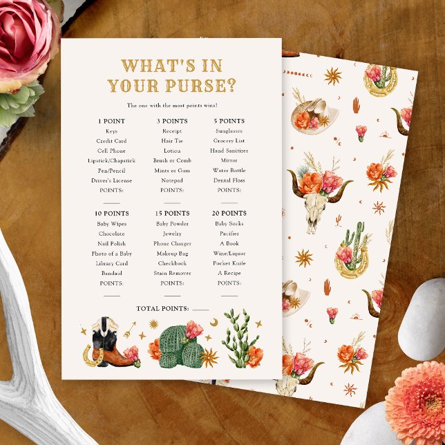 Jogo da Bolsa Ocidental (Western Theme What's in Your Purse Game Card by Painted Paperie
)