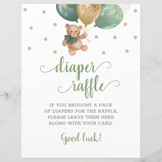 Jogo da Fralda Verde Raffle do Urso de Teddy (Frente)