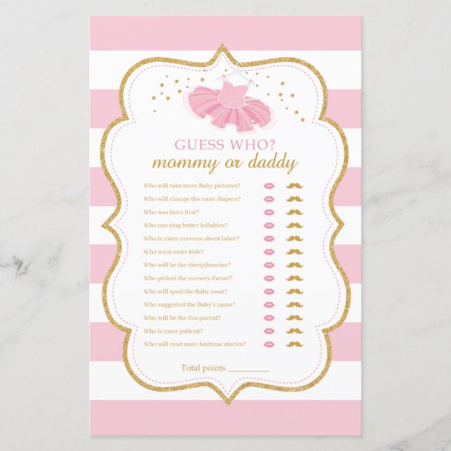 Jogo de adivinhação da mamãe ou papai bailarina de (Frente)