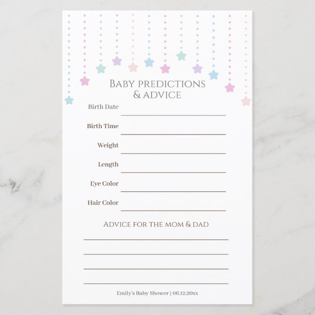 Jogo de Adivinhação de Chás de fraldas de Estrelas (Frente)