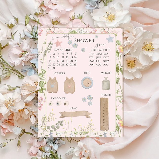 Jogo de Adivinhação do Chá de fraldas Floral Rosa  (Criador carregado)