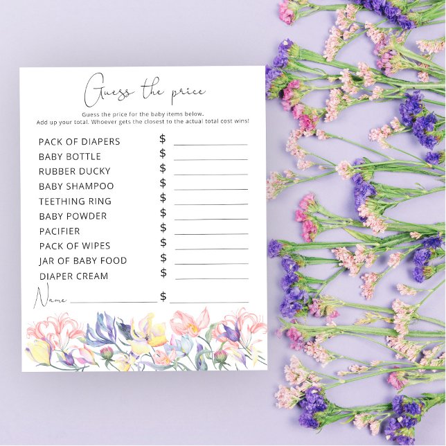Jogo de adivinhação do preço de flores em aquarela (Criador carregado)