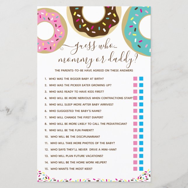 Jogo de adivinhação Donut Polvilhado Com Amor Quem (Frente)