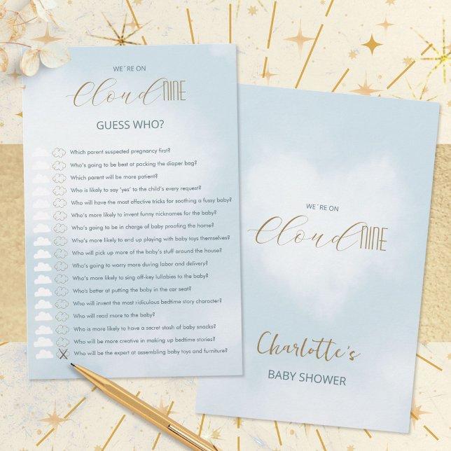 Jogo de adivinhação para chá de bebê Cloud 9 Celes (Cloud 9 Celestial Blue Baby Shower Guess Who Game ©Susanne Sachers - Sunny Mind 🌞)