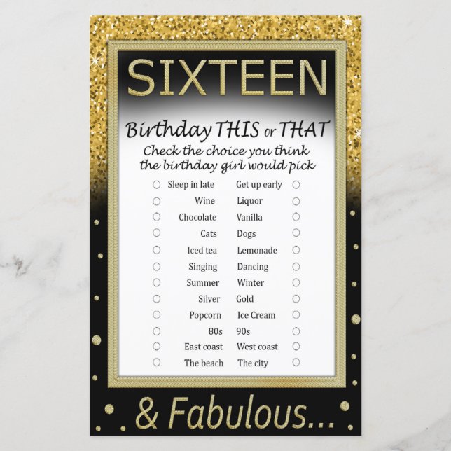 Jogo de Aniversário de Dezesseis Anos Isso ou Aqui (Frente)