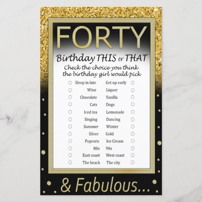 Jogo de Aniversário de Quarenta Anos Isto ou Aquil (Frente)