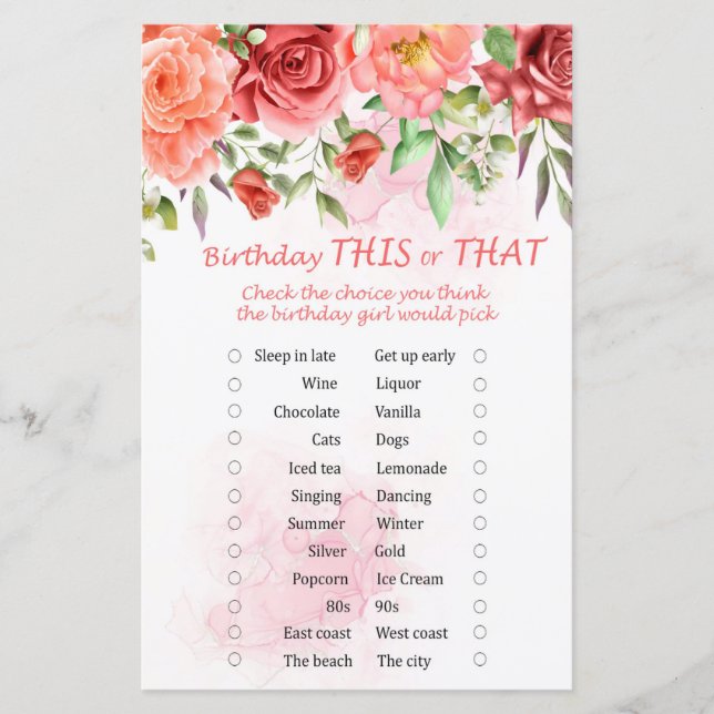 Jogo de Aniversário Rosa Vermelha Isso ou Aquilo (Frente)