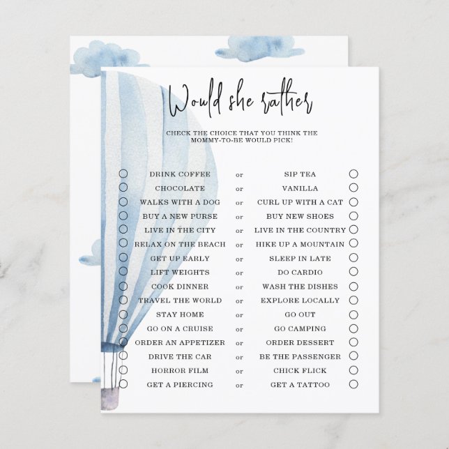 Jogo de baby shower - O que ela preferiria (Frente/Verso)