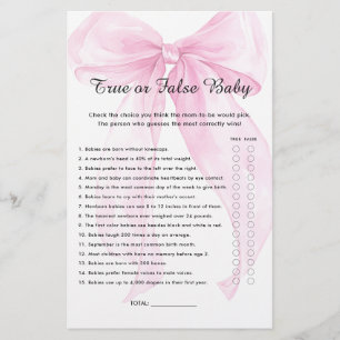 Jogo de Baby Shower Verdadeiro ou Falso com Laço d