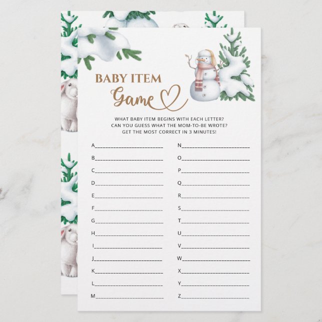 Jogo de Bebê Jogo de Chá de fraldas de inverno. (Frente/Verso)