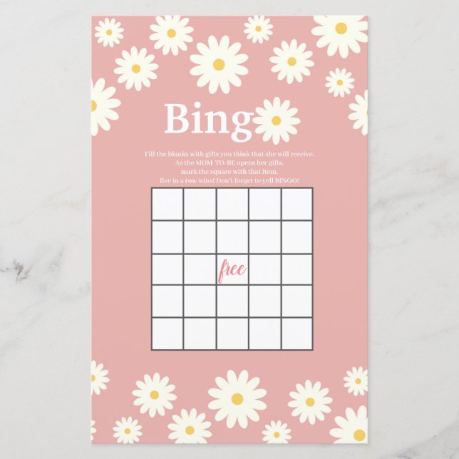 Jogo de Bingo Aquarela de Margarida Rosa e Branca (Frente)