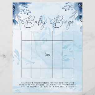 Jogo de Bingo Chá de Bebê Flores Azuis Modernas