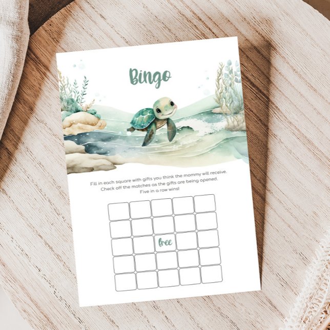 Jogo de Bingo Chá de fraldas de Tartaruga do Mar (Sea Turtle Baby Shower Game
)
