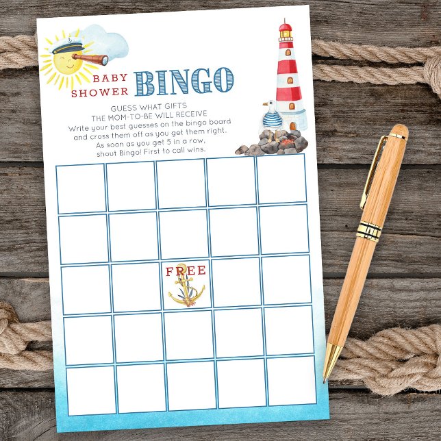 Jogo de Bingo Chá de fraldas Náutico Custa (Baby Bingo game card from my Ahoy it's a boy Nautical Baby Shower collection)