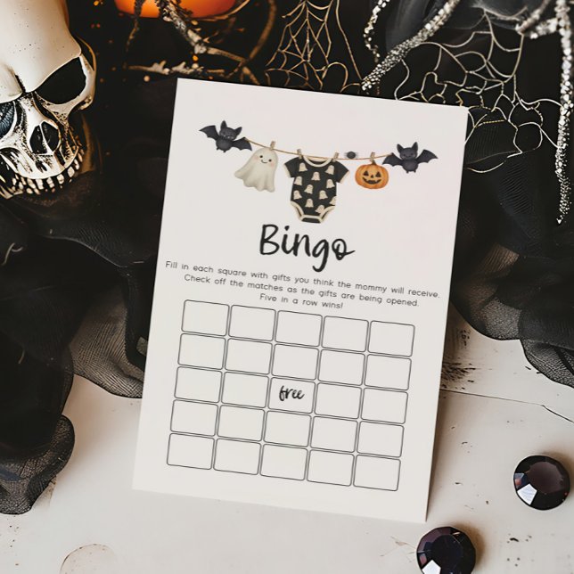 Jogo de Bingo da Corda de Roupas Little Boo (A Little Boo Halloween Baby Clothes Baby Shower Bingo Game)