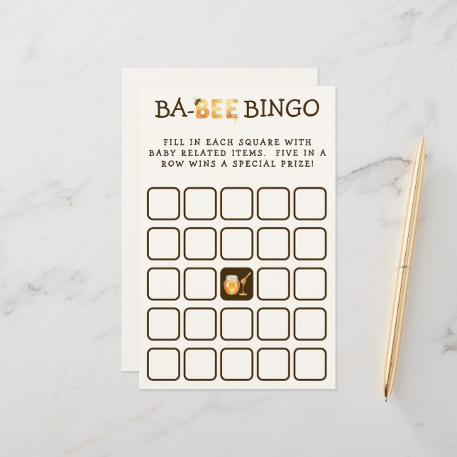 Jogo de Bingo de Abelha Mel para Chás de Bebê de P (Frente/Verso In Situ)