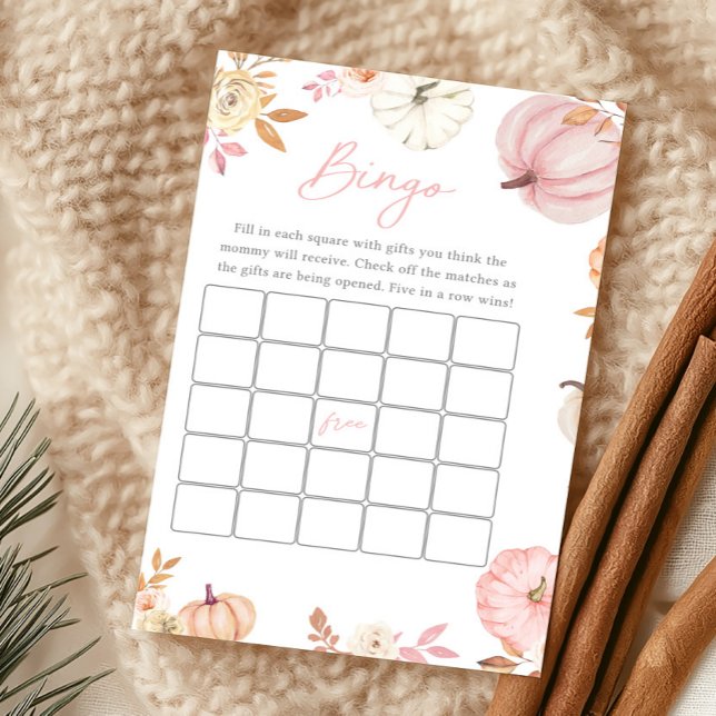 Jogo de Bingo de Abóbora Pequena Rosa de Outono (Girl Little Pumpkin Fall Baby Shower Bingo Game)