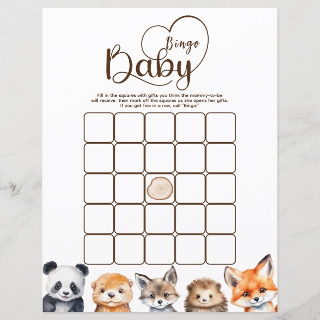 Jogo de Bingo de Animais da Floresta para Chás de  (Frente)