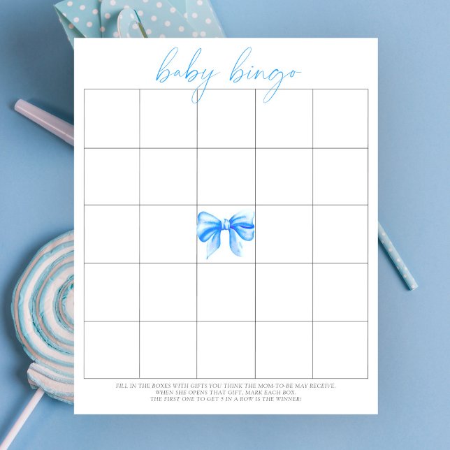 Jogo de Bingo de Bebê com laço azul aquarela (Criador carregado)