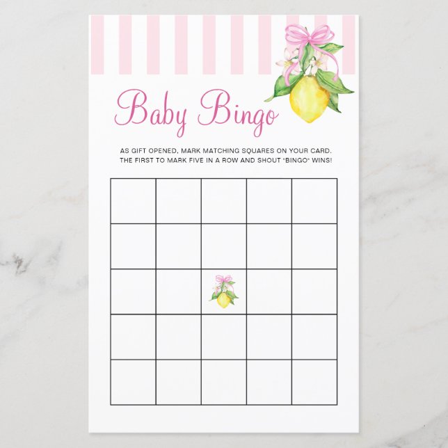 Jogo de Bingo de Bebê Coquette Pink Lemons (Frente)