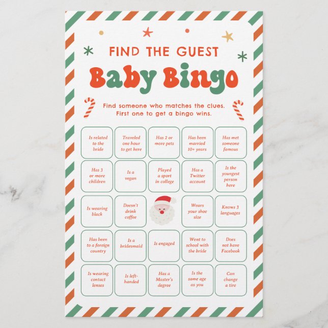 Jogo de Bingo de Bebê de Natal Encontre o Convidad (Frente)