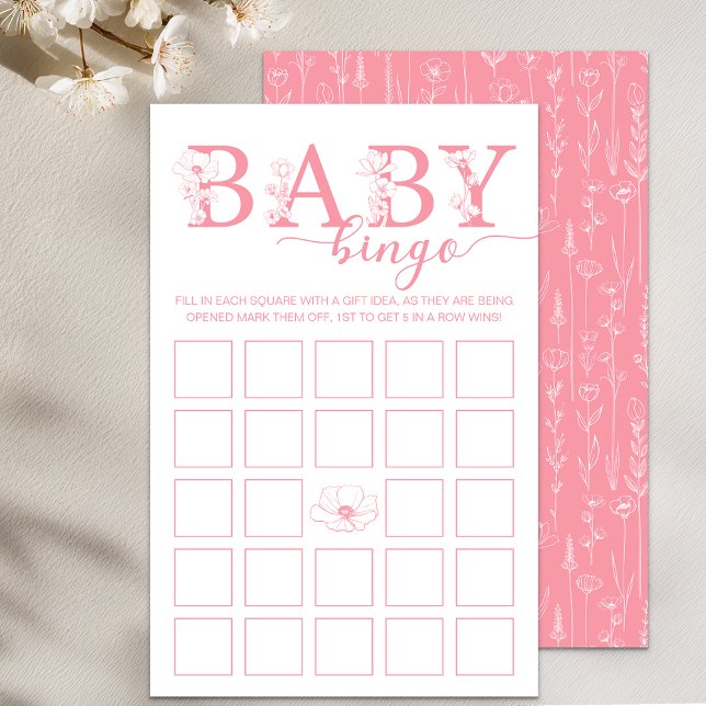 Jogo de Bingo de Bebê | Flor Selvagem Rosa Desbota (Pink Baby Bingo)