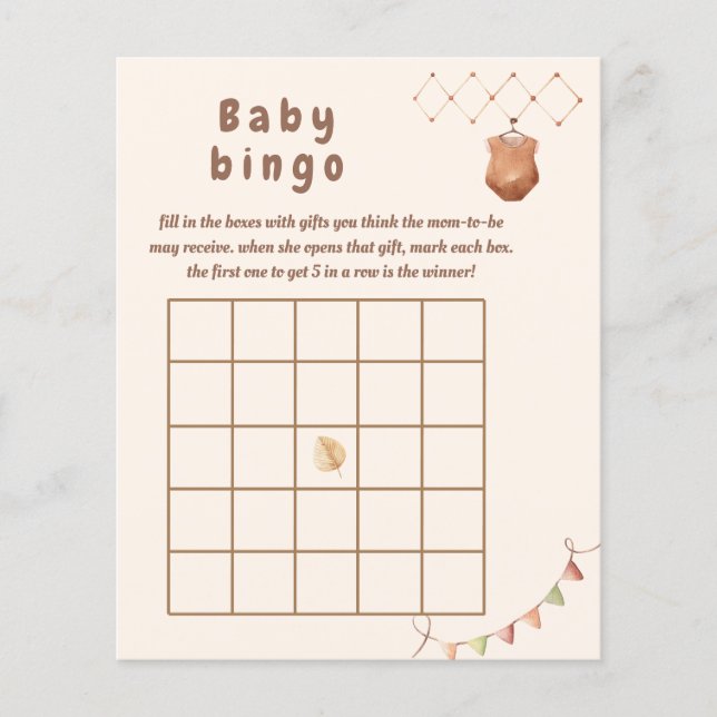 Jogo de bingo de bebê no berçário de Boho. (Frente)
