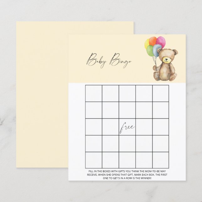 Jogo de Bingo de Bebê - Urso (Frente/Verso)