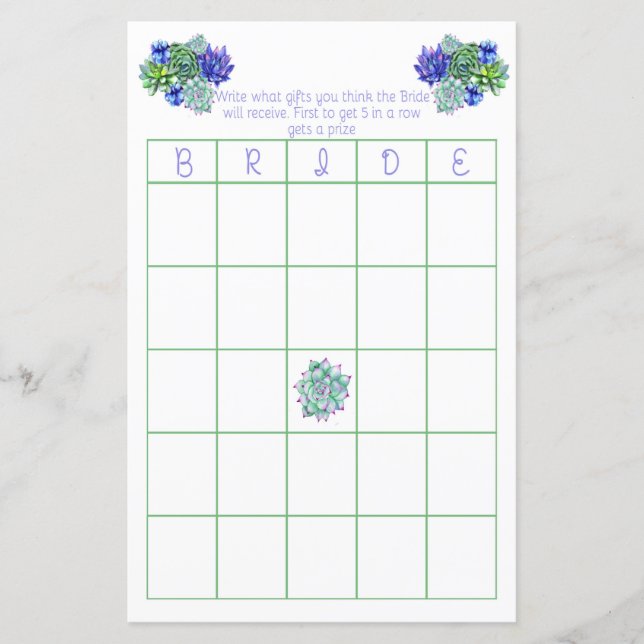 Jogo de Bingo de Bridal Suculto (Frente)