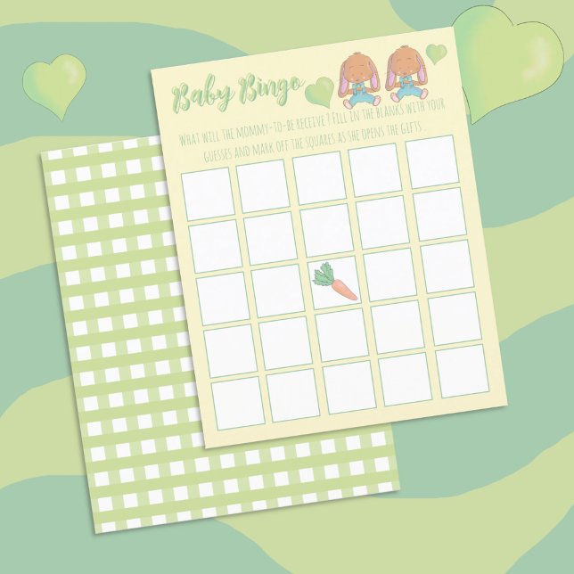 Jogo de Bingo de Chá de Bebê - Coelhinhas Gêmeas (Spring Twin Baby Shower Bingo Game .)