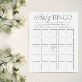 Jogo de Bingo de Chá de Bebê Minimalista Verde Sal