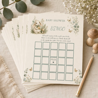 Jogo de Bingo de Chá de Bebê Neutro Bunny Woodland