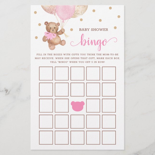 Jogo de Bingo de Chá de Bebê Urso Teddy (Frente)