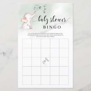 Jogo de bingo de chá de fraldas verde-elefante