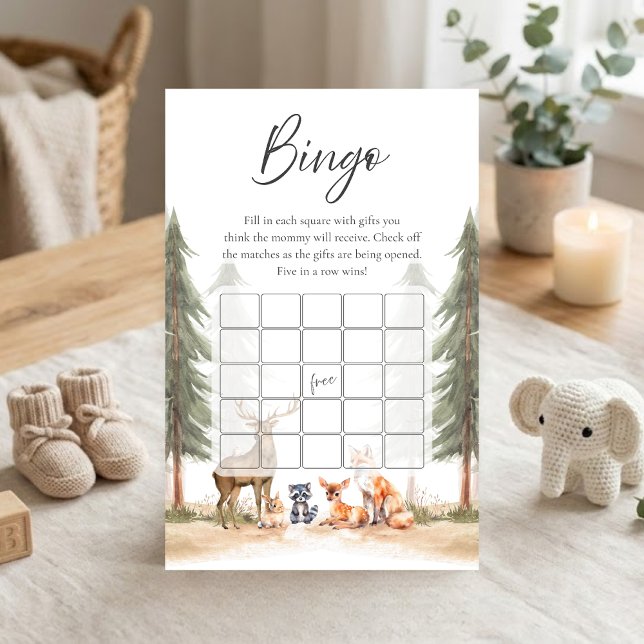 Jogo de Bingo de Chuveiro de Animais da Floresta A (Let the Adventure Begin Woodland Animals Baby Shower Bingo Game)