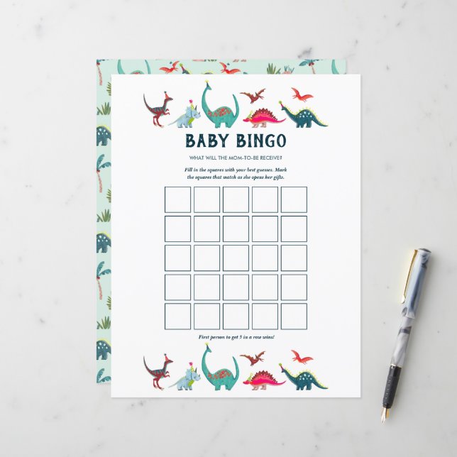 Jogo de Bingo de Dinossauro Fofo para Chás de Bebê (Frente/Verso In Situ)