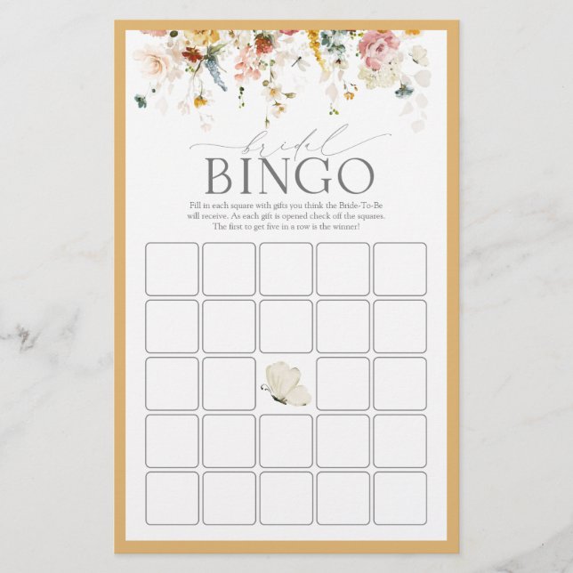 Jogo de Bingo de Flor Selvagem Amarelo Elegante (Frente)