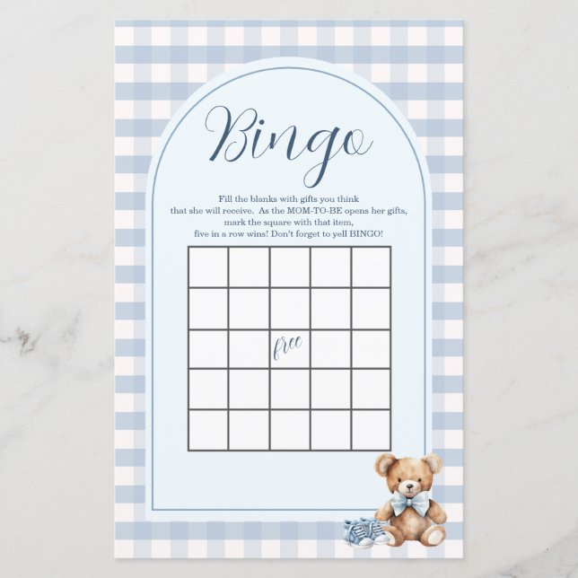 Jogo de Bingo de Roupas de Bebê Urso Xadrez para C (Frente)