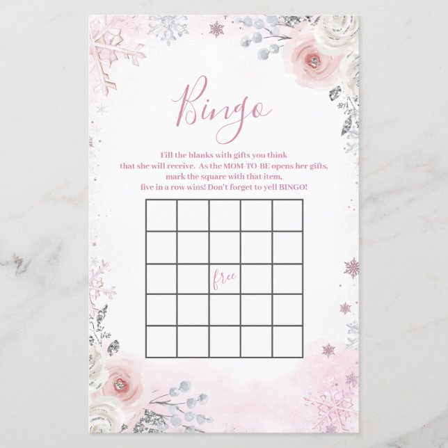 Jogo de Bingo de Trenó de Floco de Neve Rosa Paste (Frente)