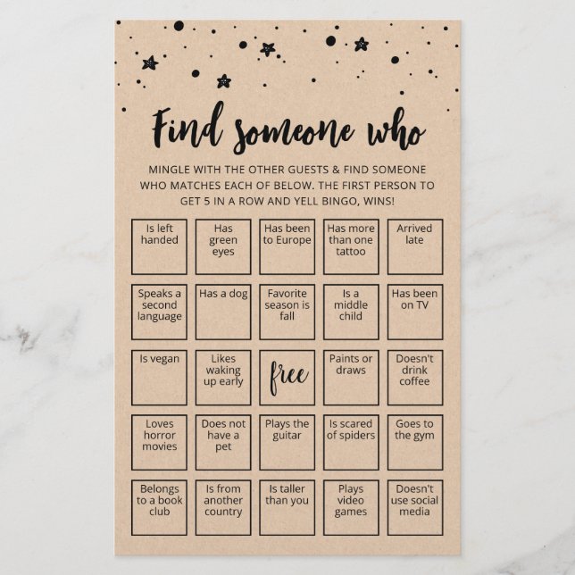 Jogo de Bingo Editable Encontre Alguém Quem (Frente)