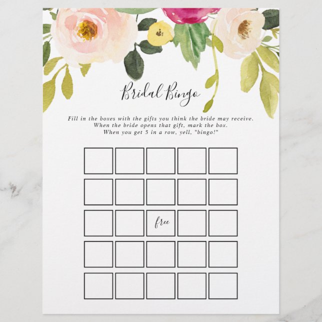 Jogo de Bingo Floral Floral de Blush Verde (Frente)