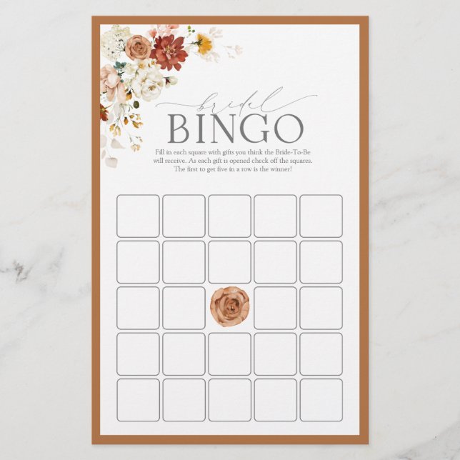 Jogo de Bingo Floral Floral Laranja Elegante (Frente)